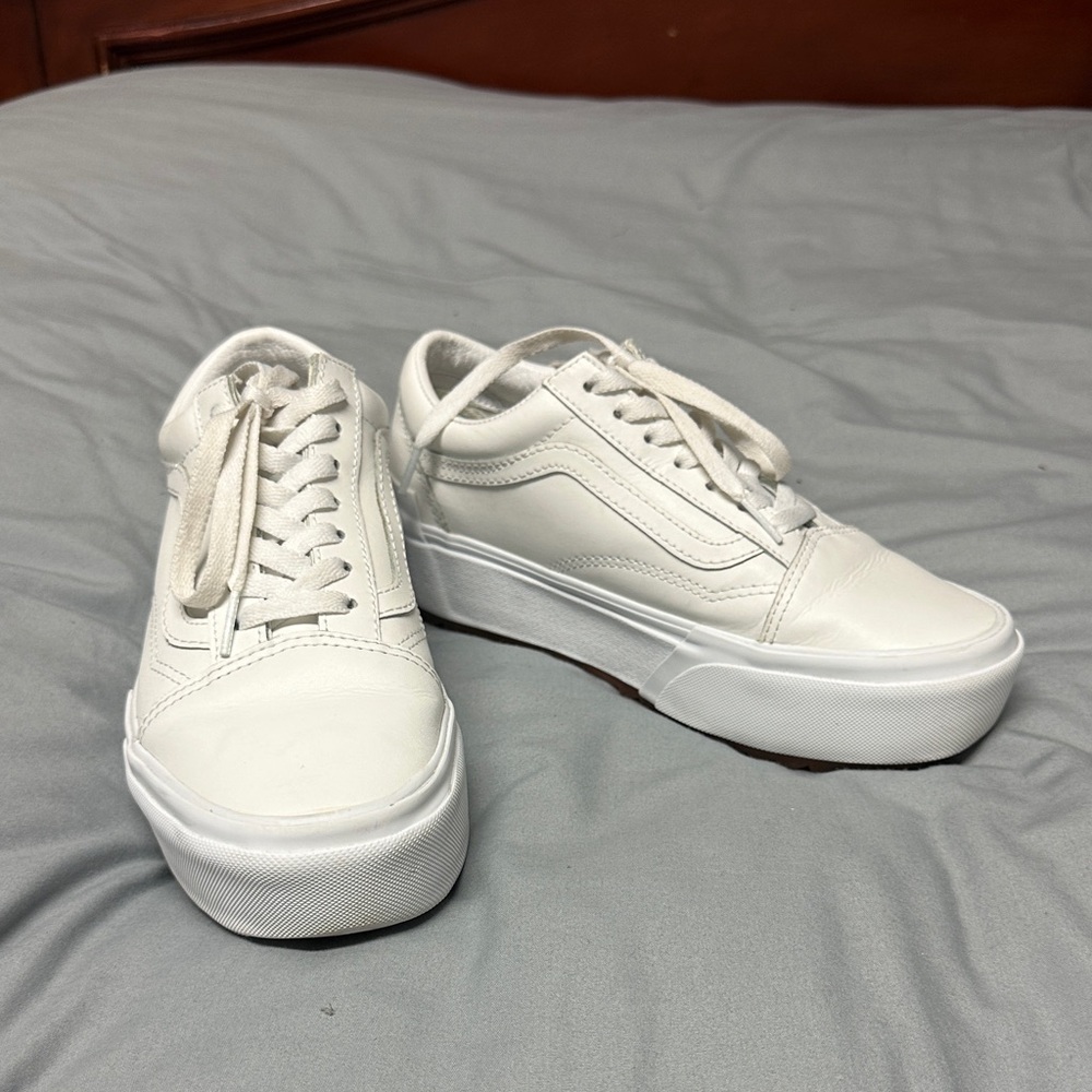 DISCONTINUED Vans White Leather Platform Sneakers